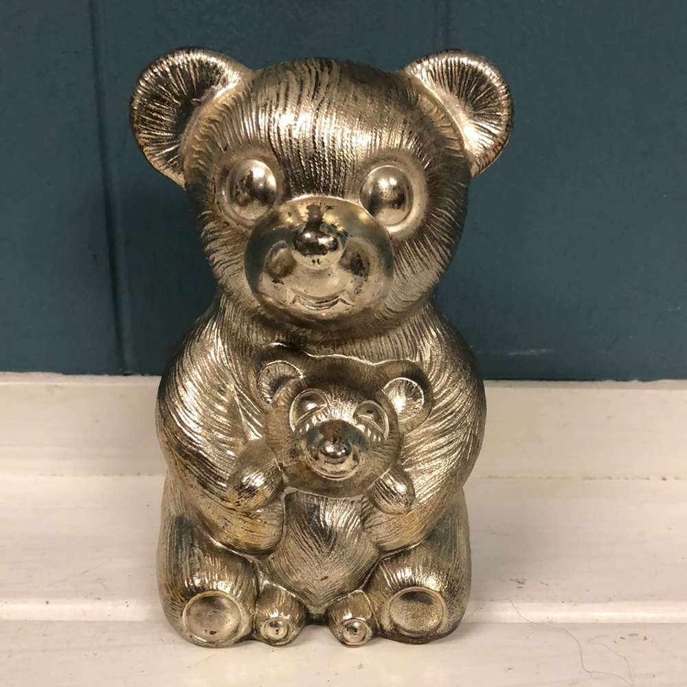 Vtg Godinger Siver Art Co. Ltd. Mamma‎ Bear and Cub Bank Made in Japan *read